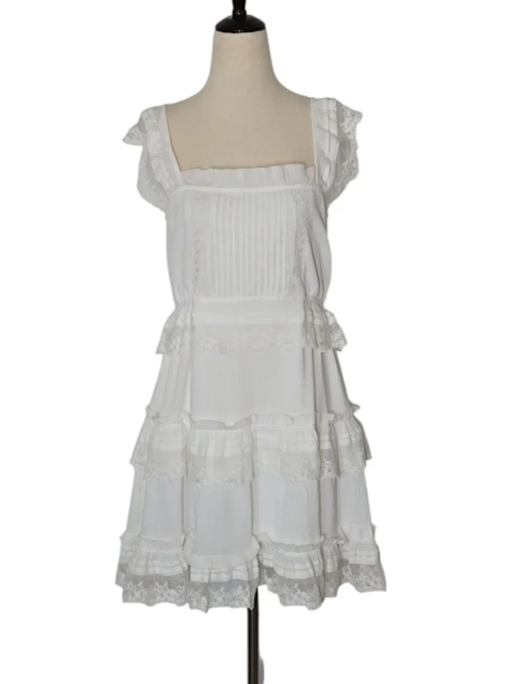 Altar'd State Daphne White Tiered Lace Mini Dress Size M NWOT - Picture 2 of 8